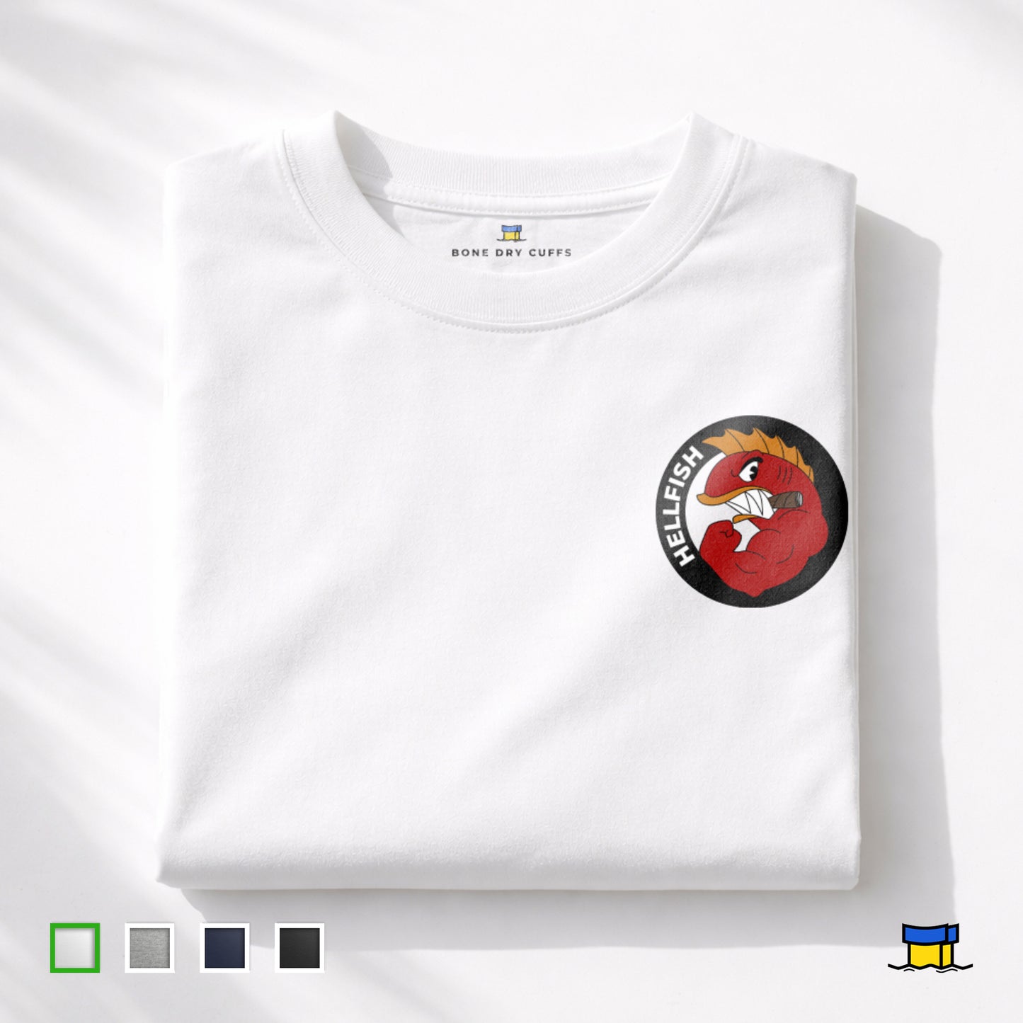 Folded-White Flying Hellfish Simpsons T-Shirt